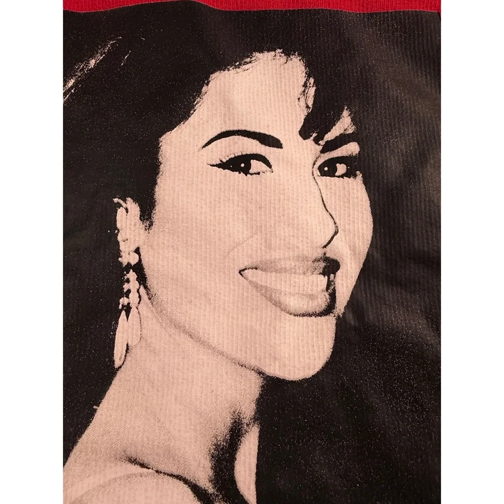 Selena Quintanilla Official Red Quarter Zip‎ Cropped Hoodie Graphic Back Large
